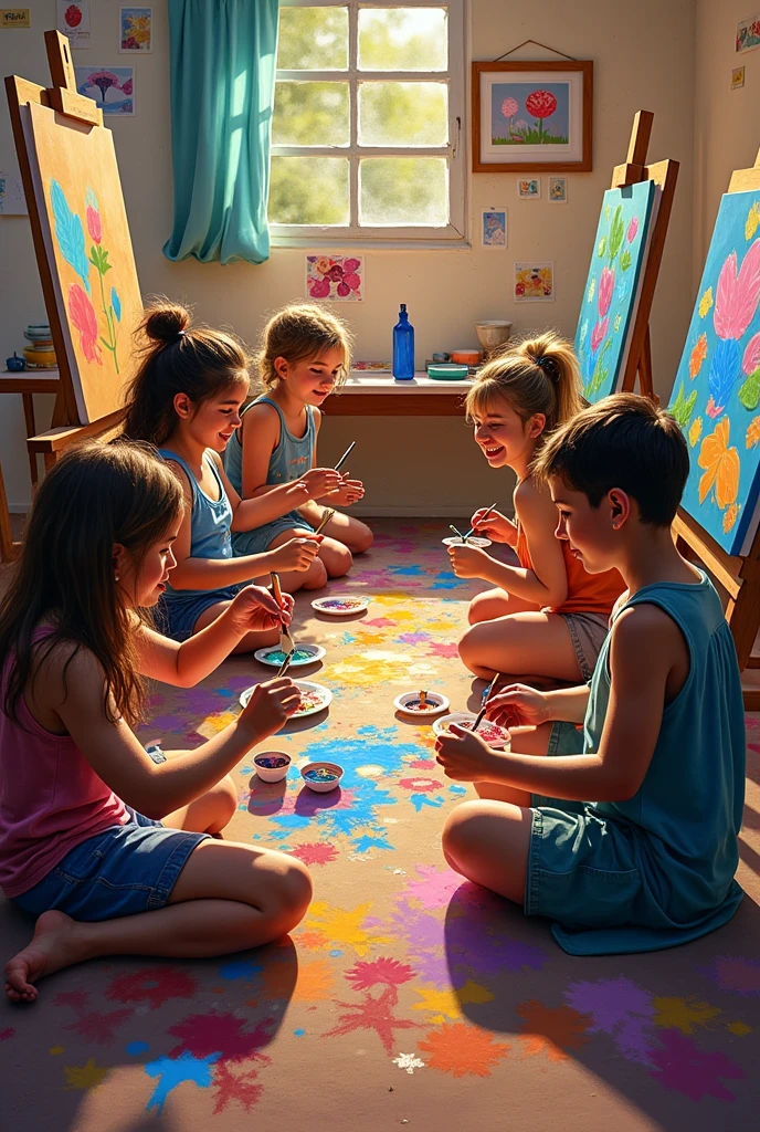 people with multiple disabilities together with APAE to paint
