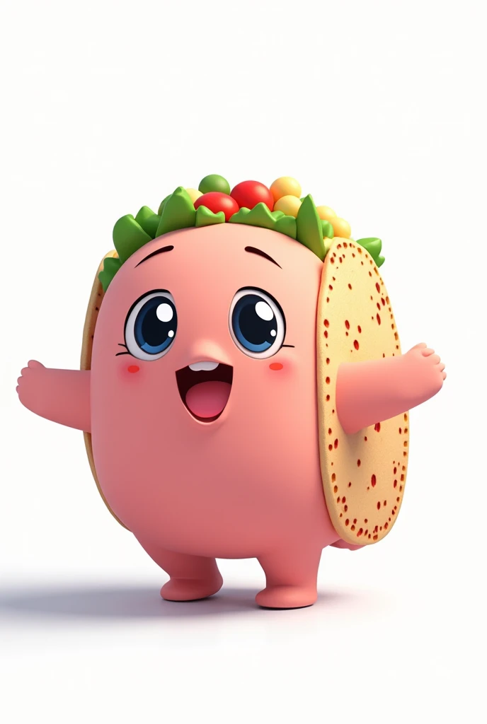 Anime botarga of a taco with pink tortilla against a white background