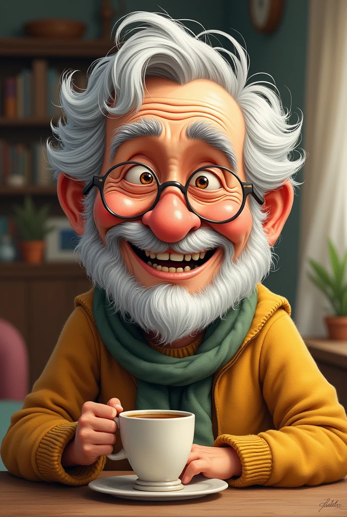 Illustration of a toothless grandfather