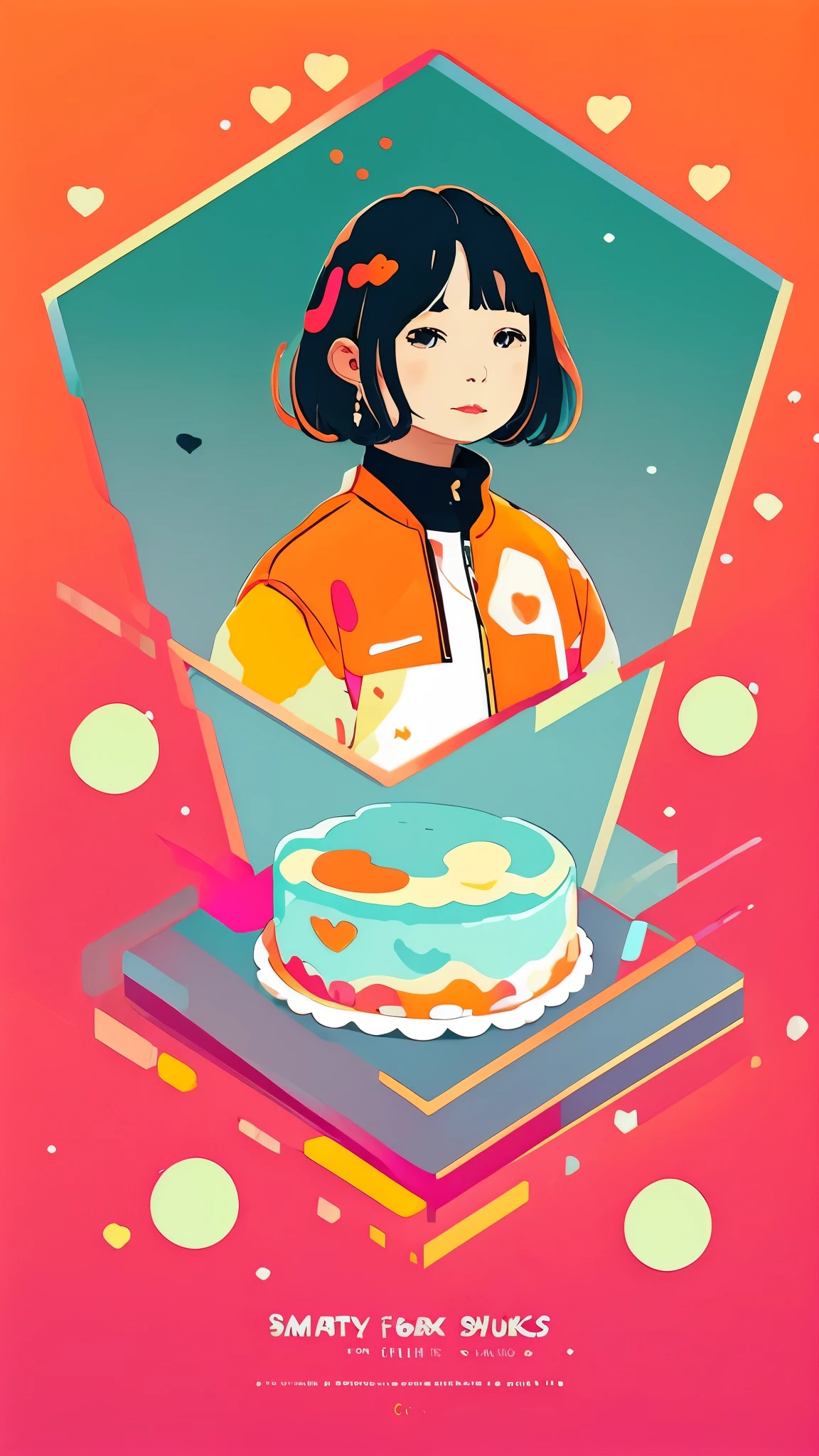 clean、Minimalist、Vector art、gradient cake scary hair、whiteいパーカー、Tactical clothing(orange、white)、strong stroke around image、simple and abstract design paper cute background、Solid color background、Or pastel colors、