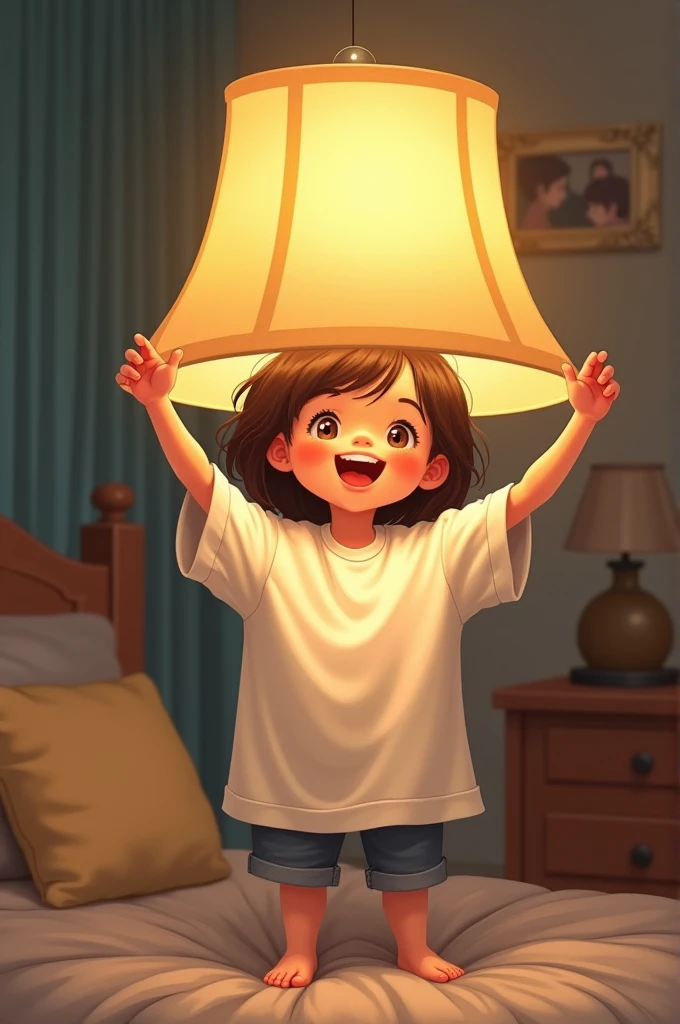 Girl lampshading with an oversize t shirt