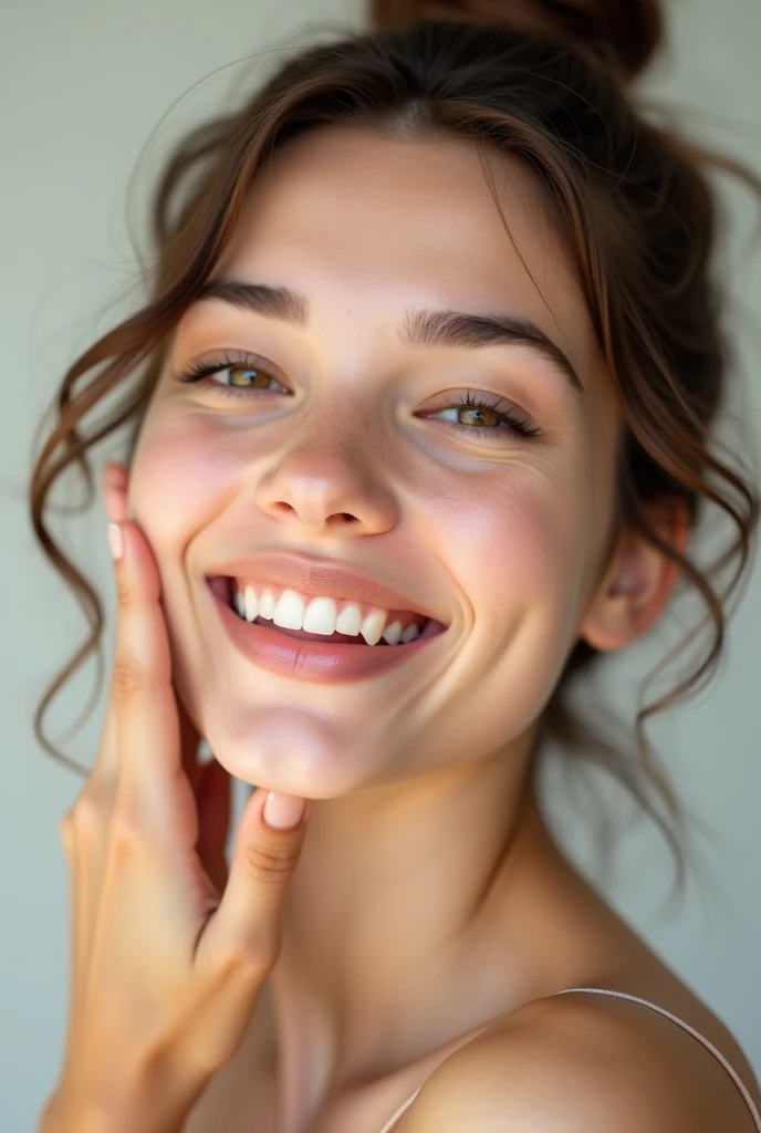 Image of a woman with very smooth skin and looking very happy