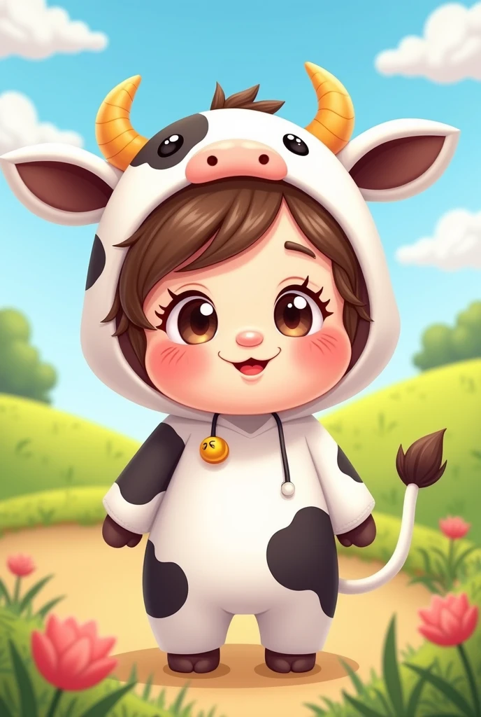 cartoon baby girl kawaii in a cow costume