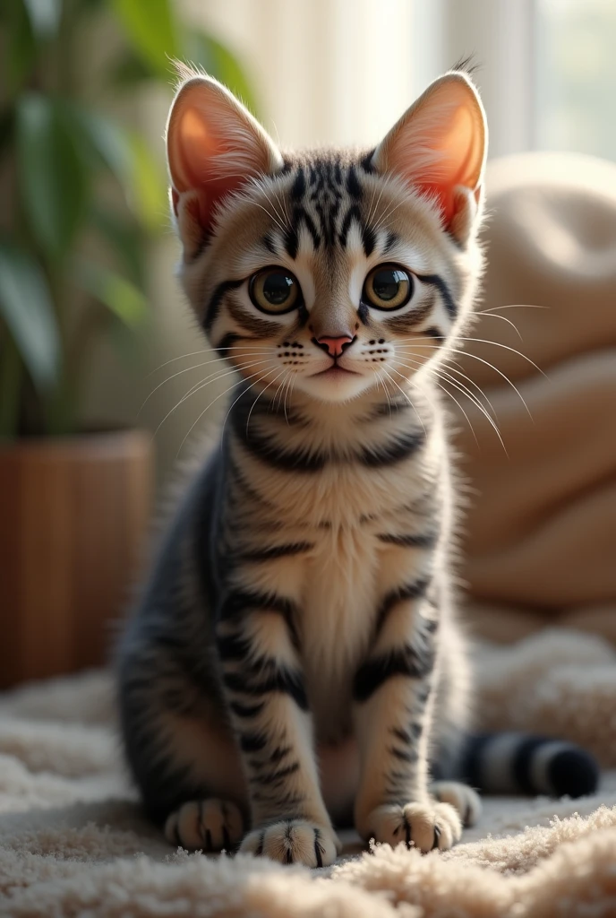 small tabby cat with lead color fur