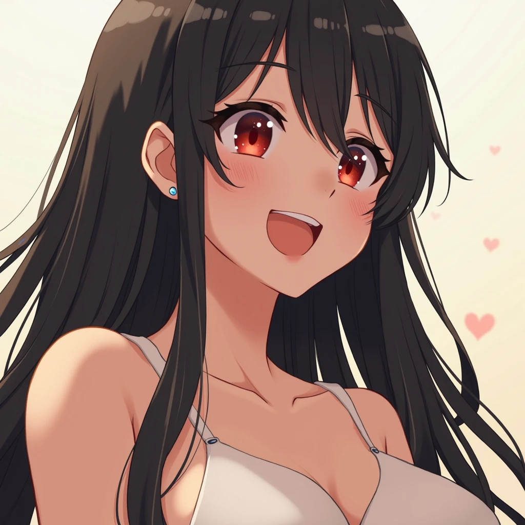 One person, solo, High resolution, Long Hair, chest, Gaze, Blushing, smile, Shortcuts, Open your mouth, Red eyes, accessories, Earrings, masterpiece, accurate, Anatomically correct, 最high quality, High-resolution model, high quality, Textured skin, Very detailed, chest, 大きなchest, Fujifilm,