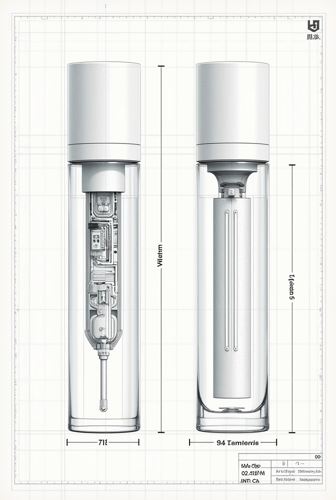 Schematics drawing of my tinted serum it should include a top, side and front view with notations