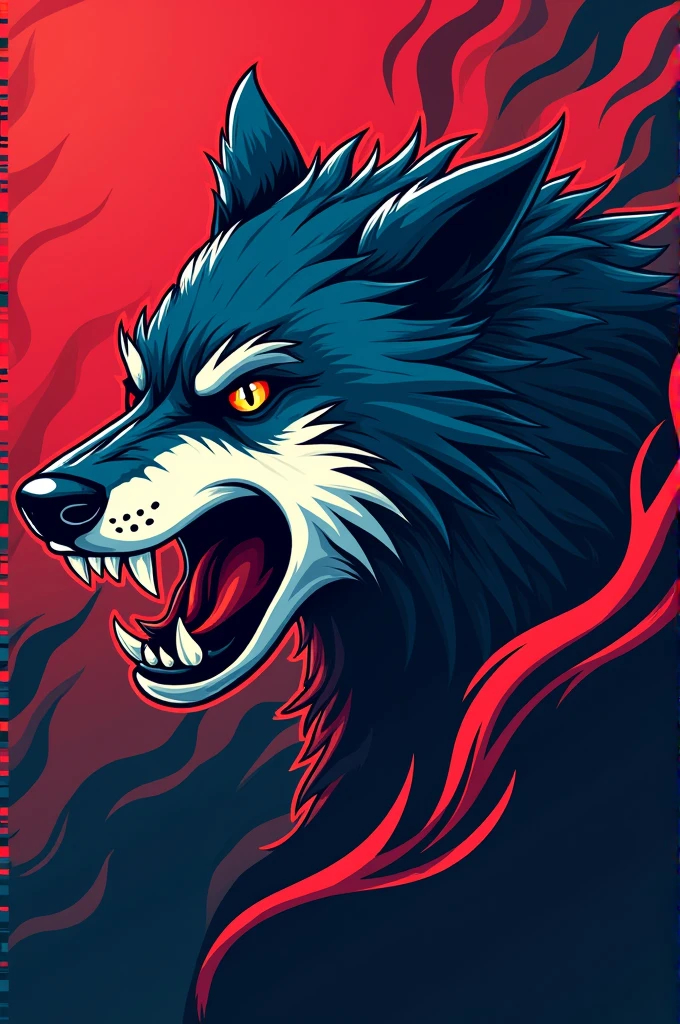 Team shirt with a wolf theme,Main colors, rot, black and blue