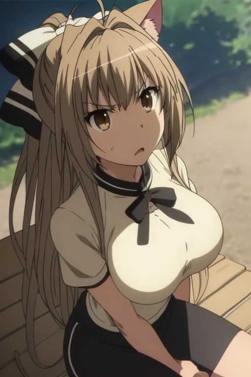 Anime girl with long hair sitting on a bench, Flushed face, angry face, chica ready anime, seductive anime girl, beautiful chica ready anime, working out, Very beautiful anime cat girl, sexy cat girl, Holo is a wolf girl, cute chica ready anime, cat girl , anime zorro , in a gym, fit girl