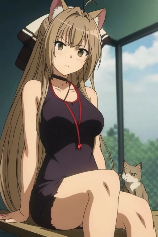 Anime girl with long hair sitting on a bench, Flushed face, angry face, chica ready anime, seductive anime girl, beautiful chica ready anime, working out, Very beautiful anime cat girl, sexy cat girl, Holo is a wolf girl, cute chica ready anime, cat girl , anime zorro , in a gym, fit girl