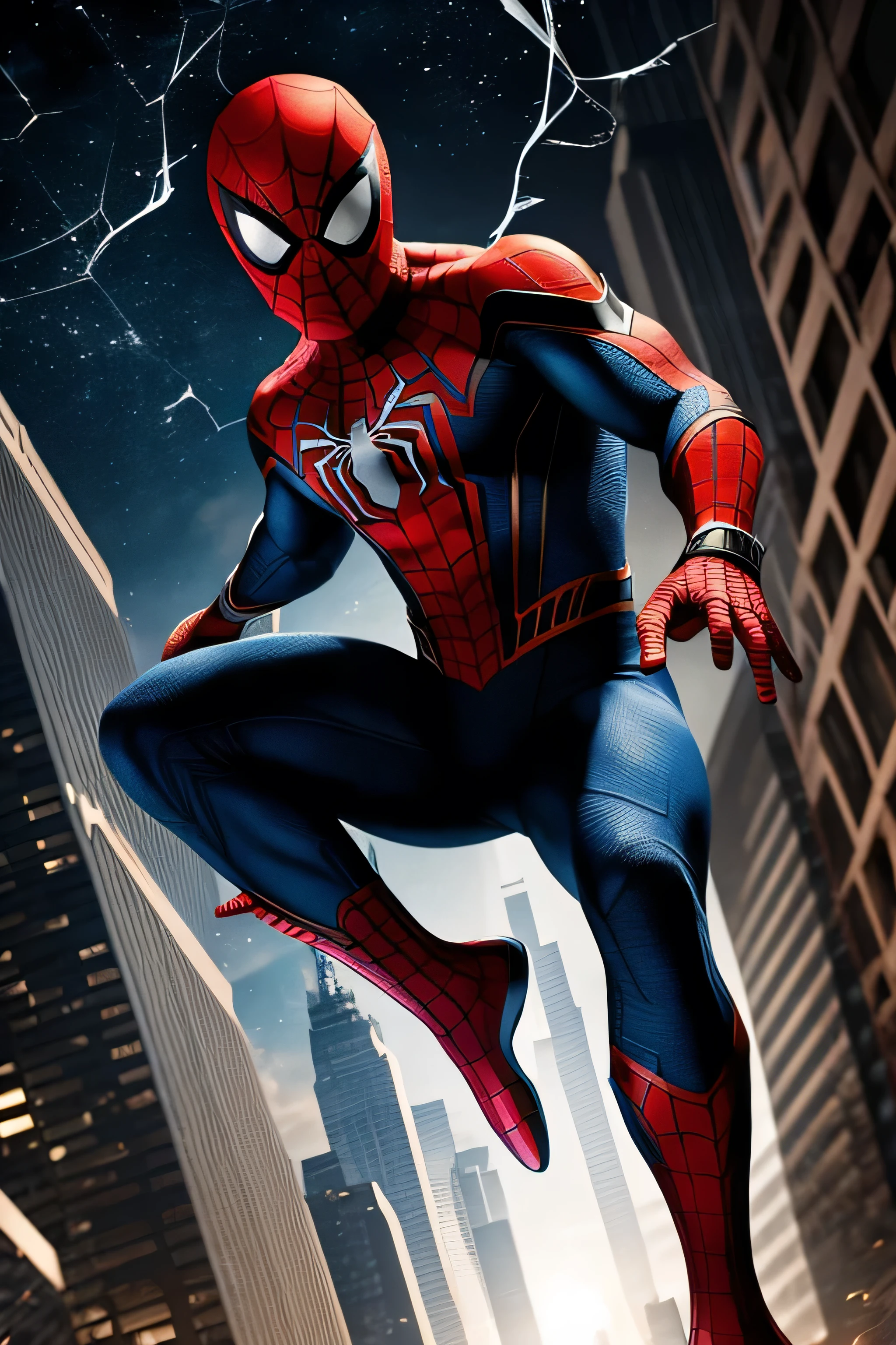 Marvel version of Spider-Man portrait,((Spider silk emanates from the hand:1.3)),(Tom Holland:1.8)full-body portraits,Fighting posture,Vicious eyes,com rosto detalhado,Slightly vicissitudes, Award-winning photo、Bokeh、, surrealism, Cinematic lighting, shadowing, High details, High quality, Award-Awarded,