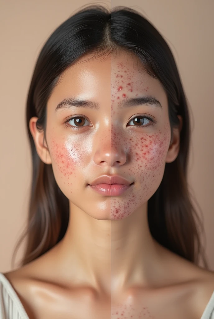 Before and after image with smooth skin and another with bad skin