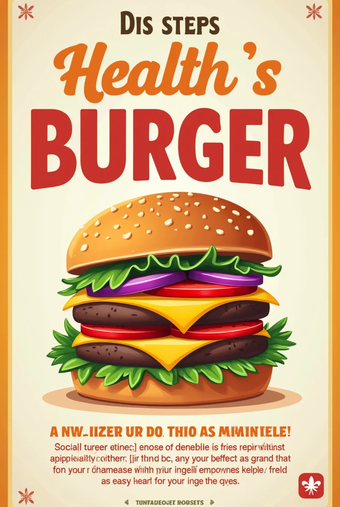 Create a poster promoting the burger as a healthy and informative food, Now create a poster highlighting the advantages and how it brings happiness in the text