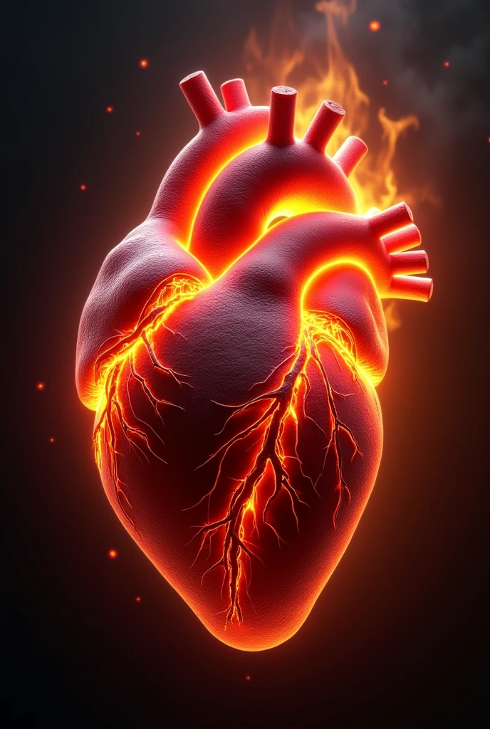 Passionate human heart with fire
