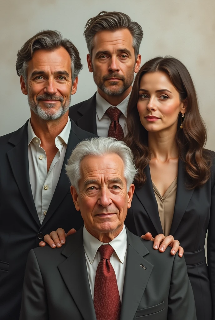 50 year old man , 25 year old young man , elegant man of 70 years old , 40 year old woman , 35 year old man
