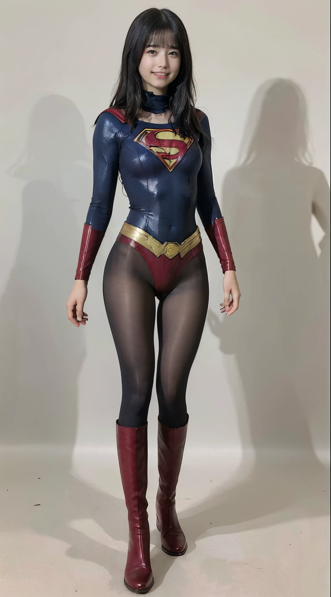 No background、(((Looking down、Looking down)))、(((Beautiful legs in black tights.)))、(((Legally express the beauty of your smile)))、((((Make the most of your original images)))、(((Supergirl Costume)))、(((Beautiful short bob hair)))、(((suffering)))、(((Please wear black tights....、Wear red boots)))、((Best image quality、8k))、((Highest quality、8k、masterpiece:1.3))、(((Preserve background )))、Sharp focus:1.2、Beautiful woman with perfect figure:1.4、Slim Abs:1.2、Wet body:1.5、Highly detailed face and skin texture、8k