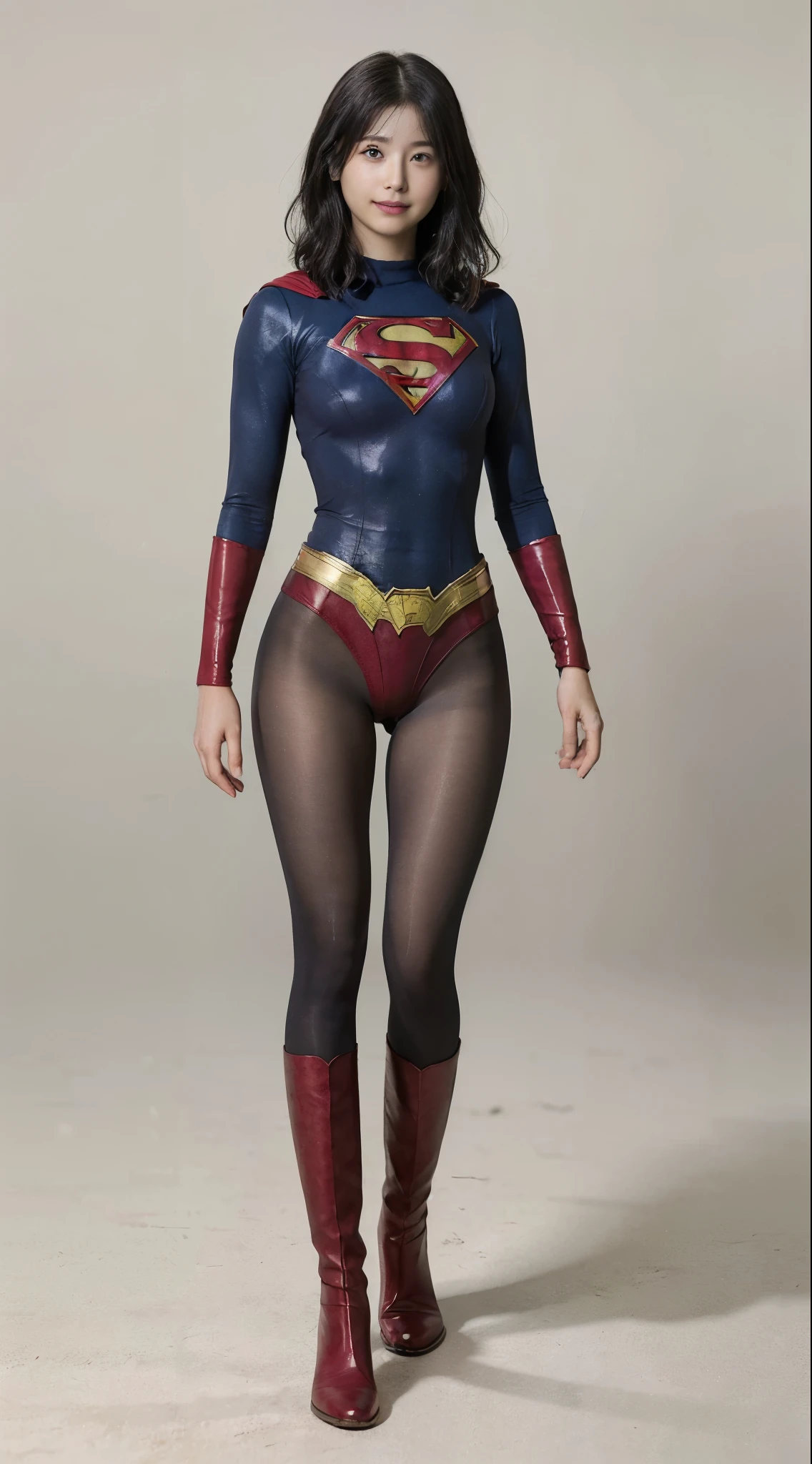 No background、(((Looking down、Looking down)))、(((Beautiful legs in black tights.)))、(((Legally express the beauty of your smile)))、((((Make the most of your original images)))、(((Supergirl Costume)))、(((Beautiful short bob hair)))、(((suffering)))、(((Please wear black tights....、Wear red boots)))、((Best image quality、8k))、((Highest quality、8k、masterpiece:1.3))、(((Preserve background )))、Sharp focus:1.2、Beautiful woman with perfect figure:1.4、Slim Abs:1.2、Wet body:1.5、Highly detailed face and skin texture、8k