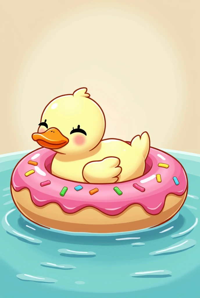 Make a logo, as a drawing, of a duck lying on a donut pool float