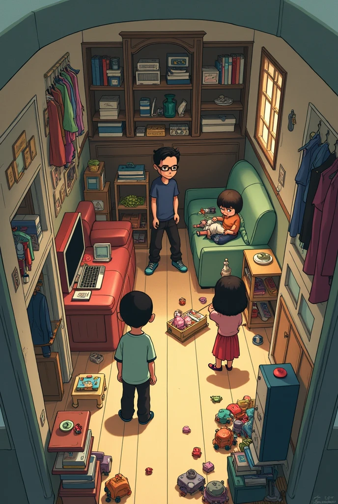 Family cramped for space in a small house