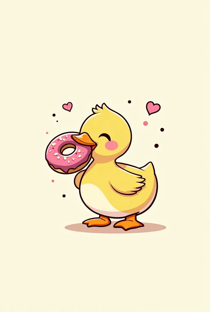 Make a logo, as a drawing, of a duck eating a donut