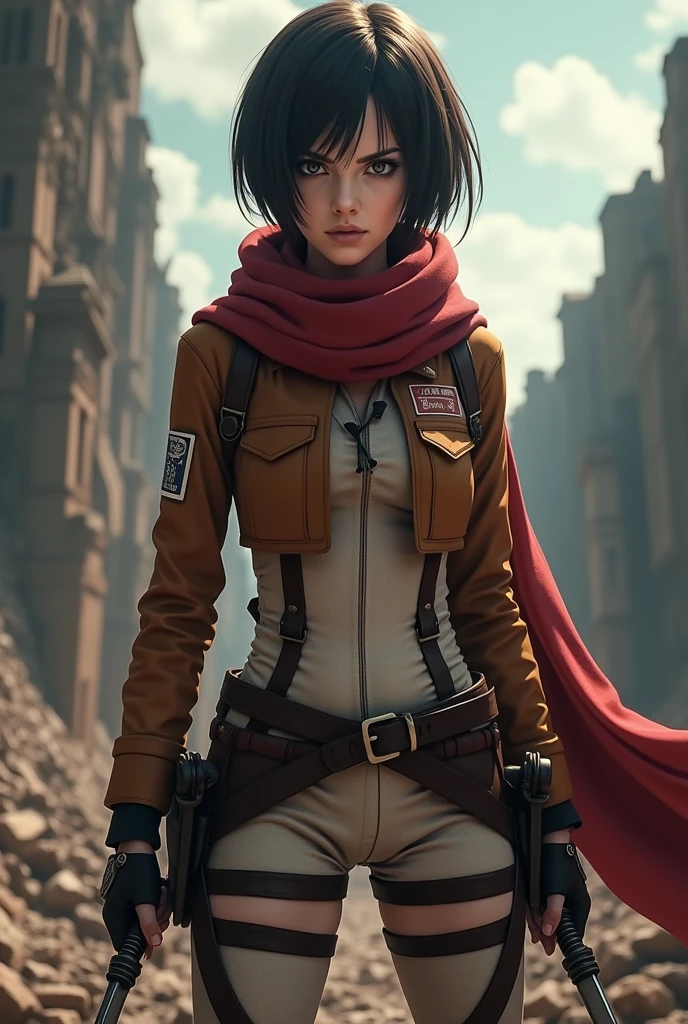 Emma Watson wearing Mikasa Ackerman cosplay