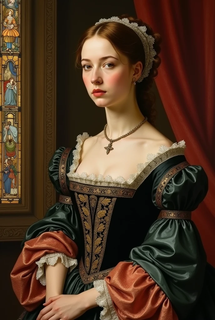 Create a Tudor-style painting of a woman