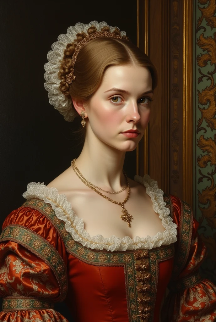 Create a Tudor-style painting of a woman