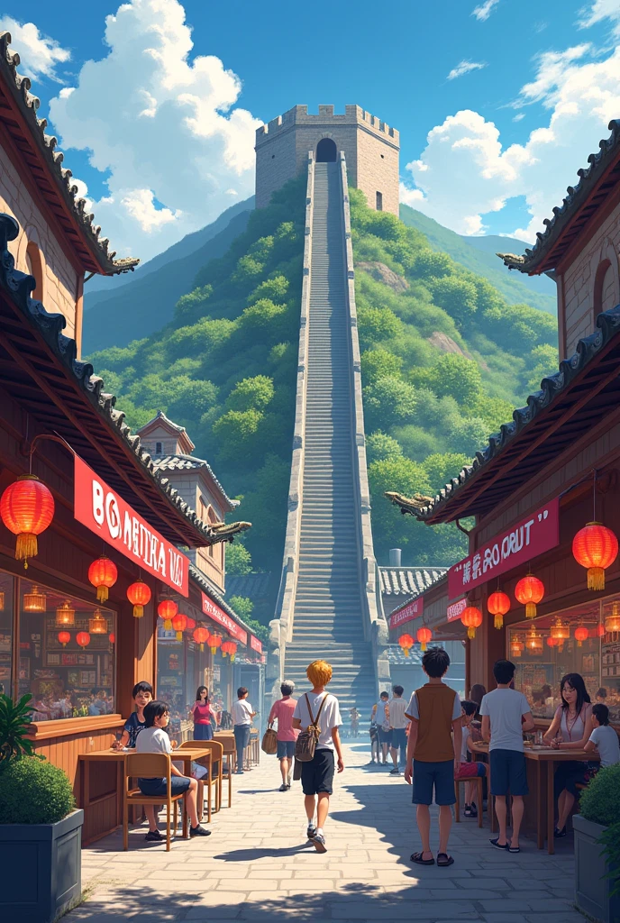 Eastern culture elements, animes, one piece , Naruto Anime and Dramas, takeout, Great Wall of China 
