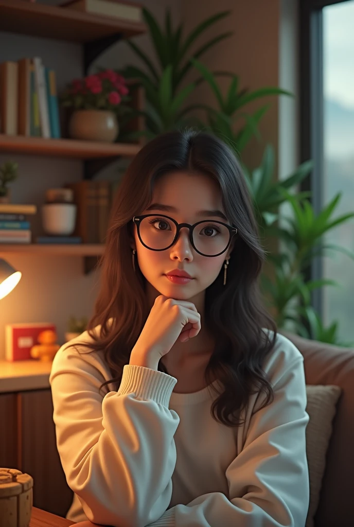Young woman with glasses living alone ...