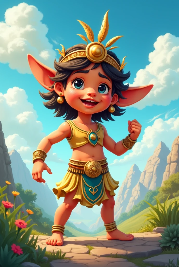 A cartoon drawing of a Greek god, suitable for children. (God that does not exist, that is created and is unique)