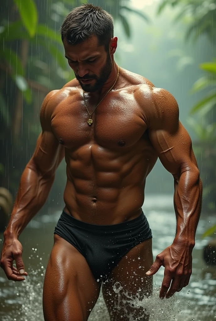 A man sweating, just in wet underwear, from pau duro 