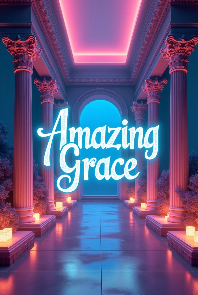 A logo that says Amazing Grace with a theme for a dance club and ancient Greek things, pastel and strong colors.