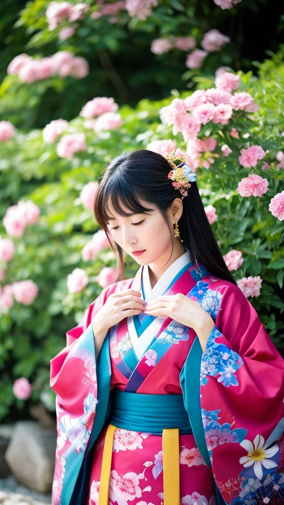 Goddess with a heart、Wear an aura、Look forward、Has an aura、Surrounded by flowers、
kimono, Japanese gods