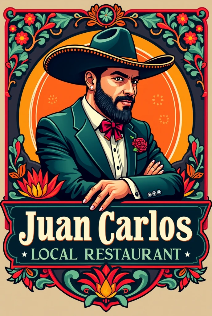 create a mexican logo, colorful and elegant with the phrase "Juan Carlos" "Local restaurant"