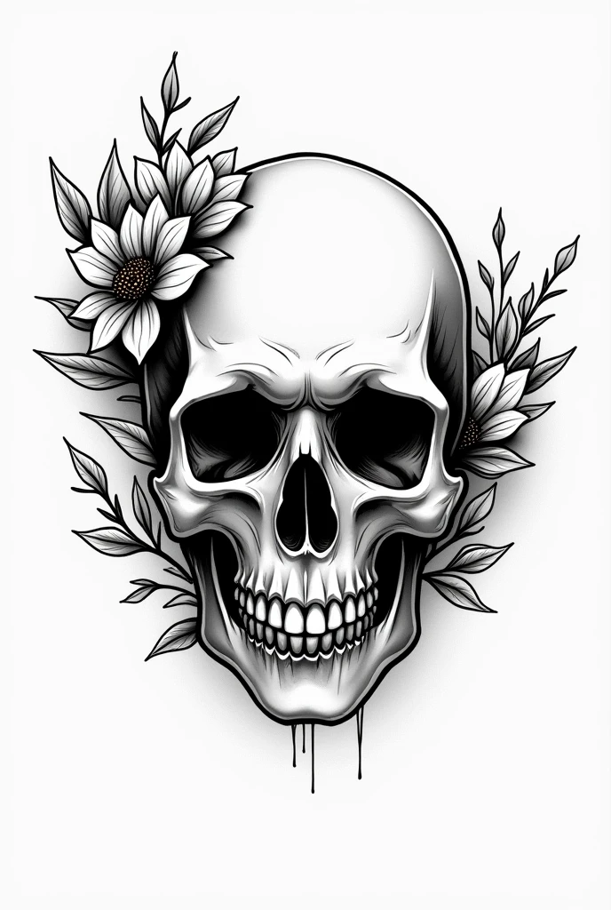 Motorcycle jacket logo for women  , featuring a skull facing forward with details and feminine accessories , minimalist 