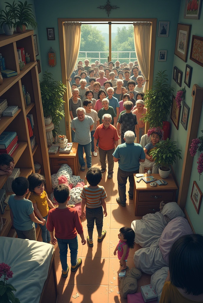 Family crammed into a house that is too small 
