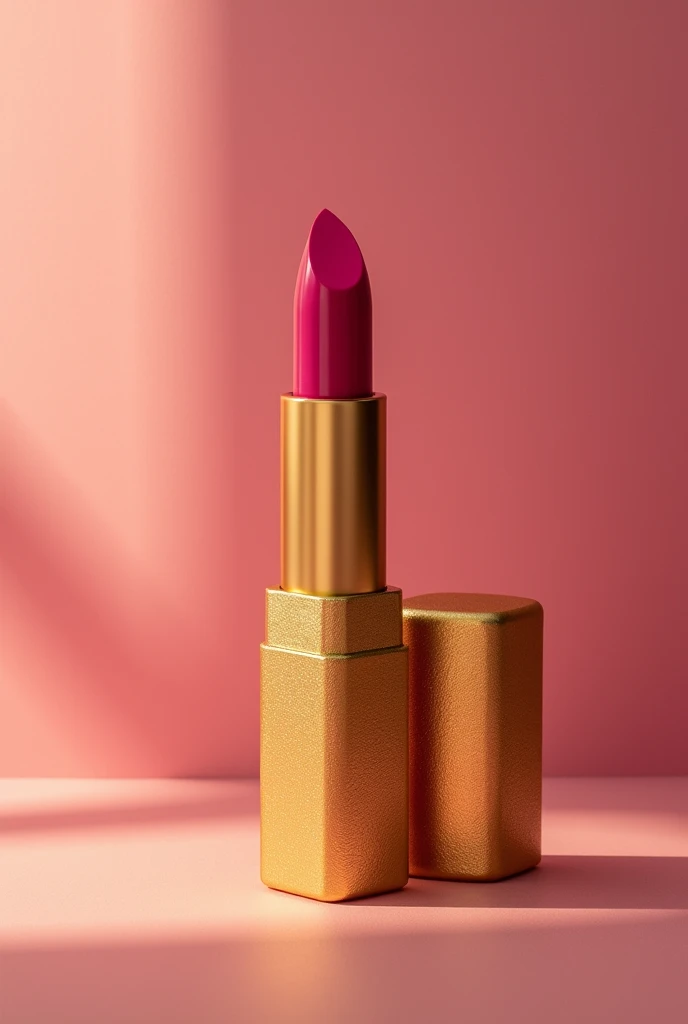 Generate a fuchsia lipstick with gold packaging without any branding.