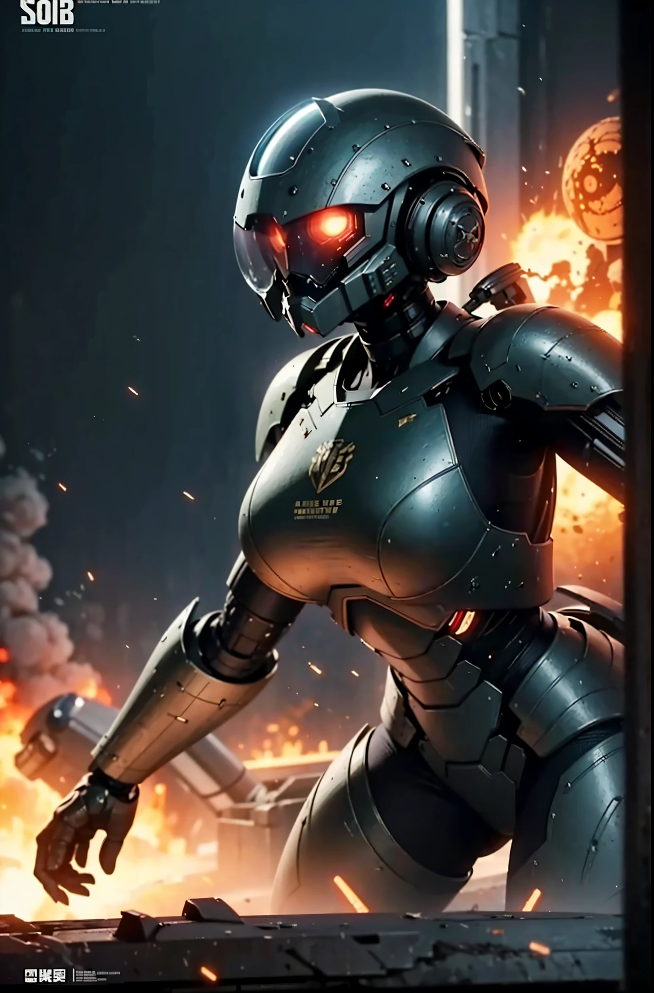 Armored tank and Lovecraftian gal, huge tank military style, キャタピラ, sexy cyborg body part, gal lift up tank and moving, magazine cover, poster art , Lovecraftian creative creatures, hint of vibrant, bold huge text, matted design layout. technological elements, cosmic dread, noise background