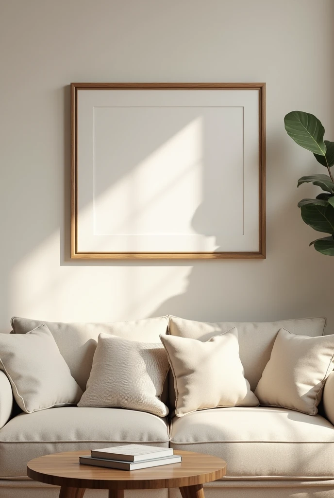 Modern wood picture horizontal frame at cozy living room, 4k