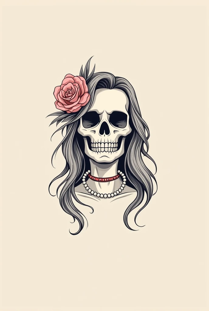 Skull head only,cartoon,Long fire red braided Hair with Pony,rockabilly stil,dotted Red white bow in Hair,black Background,outlines, sunglasses 