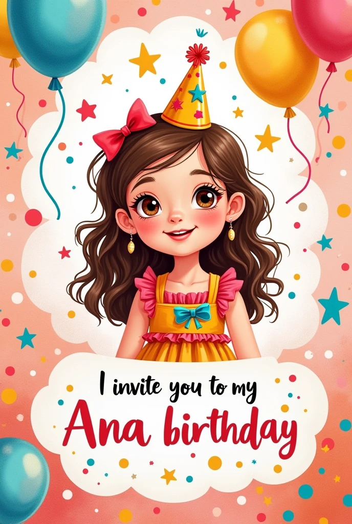 Make a birthday invitation card for a -year girlmed Ana Lucía that says "I invite you to my birthday"