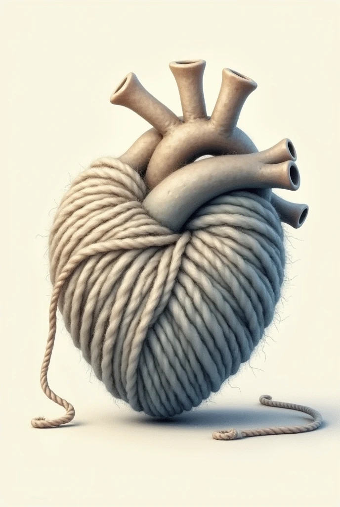 Drawing of a ball of wool in the shape of an anatomical heart
