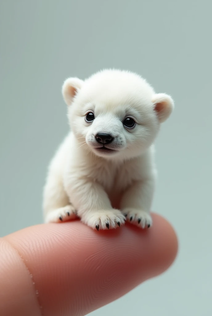 Photorealistic, 8k, Micro Tiny  [urso polar] perched on a human finger