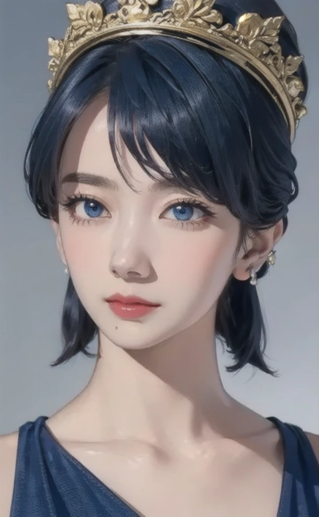 (masterpiece:1.4, Highest quality), (Intricate details), unity 8k wallpaper, Super detailed, beautifully、aesthetic, Perfect lighting, (One person), (Blue Hair, blue eye, Medium chest),, Dynamic pose, Dynamic Angle,  lipstick, slim, slim body, Medium chest, , Detailed Background, Realistic, alone, Face in perfect detail, detailed eye, Very detailed, blush, hair ornaments, rolling_eye, squint,