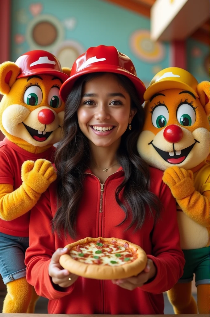Phrase meme "fans of their relationship " of Angela Aguilar recreating an image with the Pizza Hut El Salvador characters