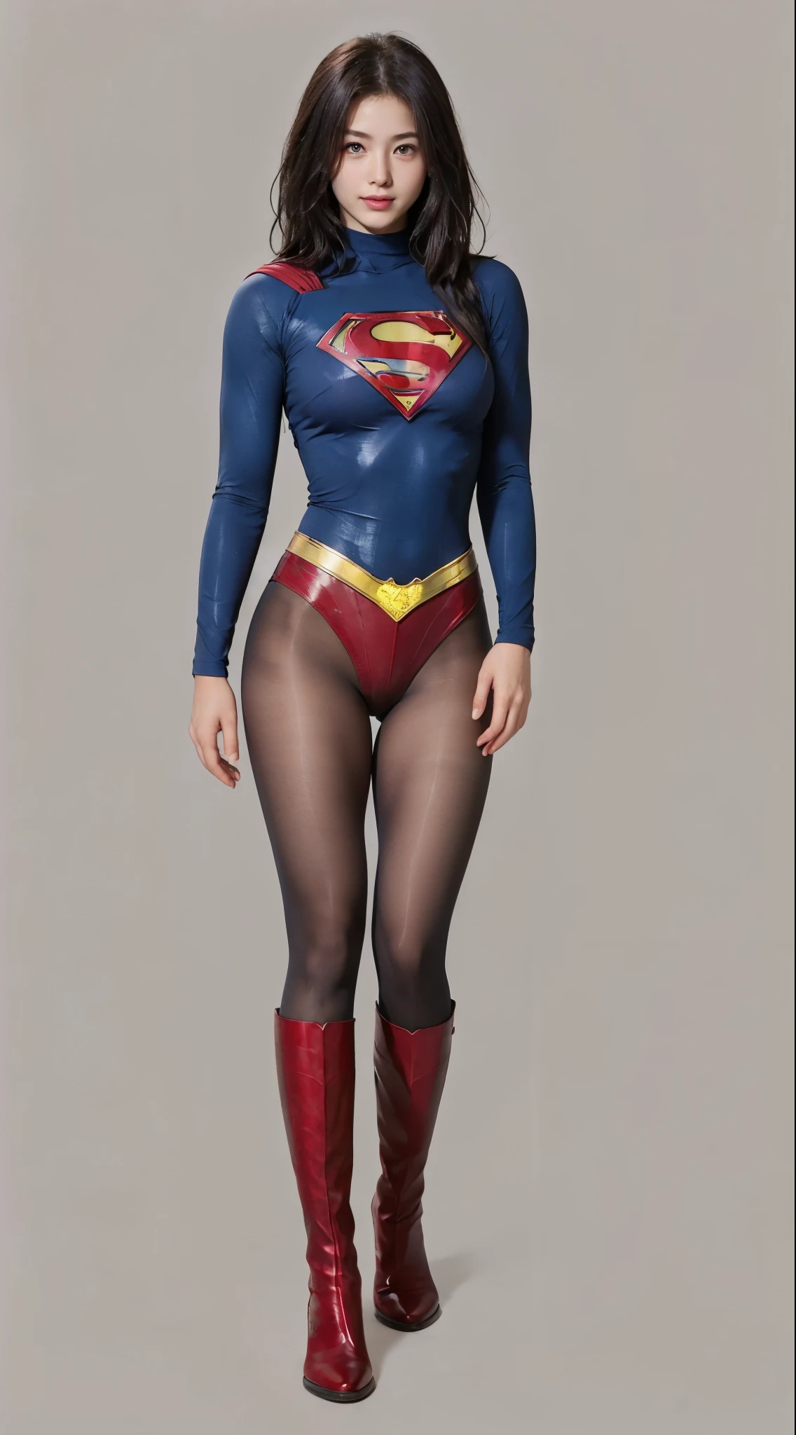 No background、(((Bowing the head、Looking down)))、(((Beautiful legs in black tights.)))、(((Legally express the beauty of your smile)))、((((Make the most of your original images)))、(((Supergirl Costume)))、(((Beautiful short bob hair)))、(((suffering)))、(((Please wear black tights....、Wear red boots)))、((Best image quality、8k))、((Highest quality、8k、masterpiece:1.3))、(((Preserve background )))、Sharp focus:1.2、Beautiful woman with perfect figure:1.4、Slim Abs:1.2、Wet body:1.5、Highly detailed face and skin texture、8k