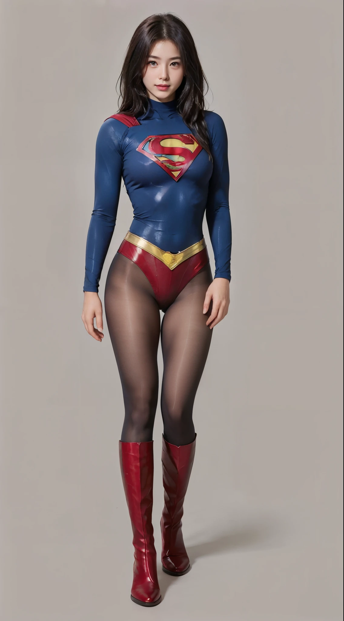 No background、(((Bowing the head、Looking down)))、(((Beautiful legs in black tights.)))、(((Legally express the beauty of your smile)))、((((Make the most of your original images)))、(((Supergirl Costume)))、(((Beautiful short bob hair)))、(((suffering)))、(((Please wear black tights....、Wear red boots)))、((Best image quality、8k))、((Highest quality、8k、masterpiece:1.3))、(((Preserve background )))、Sharp focus:1.2、Beautiful woman with perfect figure:1.4、Slim Abs:1.2、Wet body:1.5、Highly detailed face and skin texture、8k