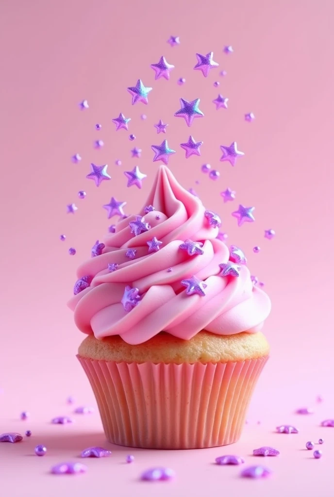 Pink cupcake with purple stars