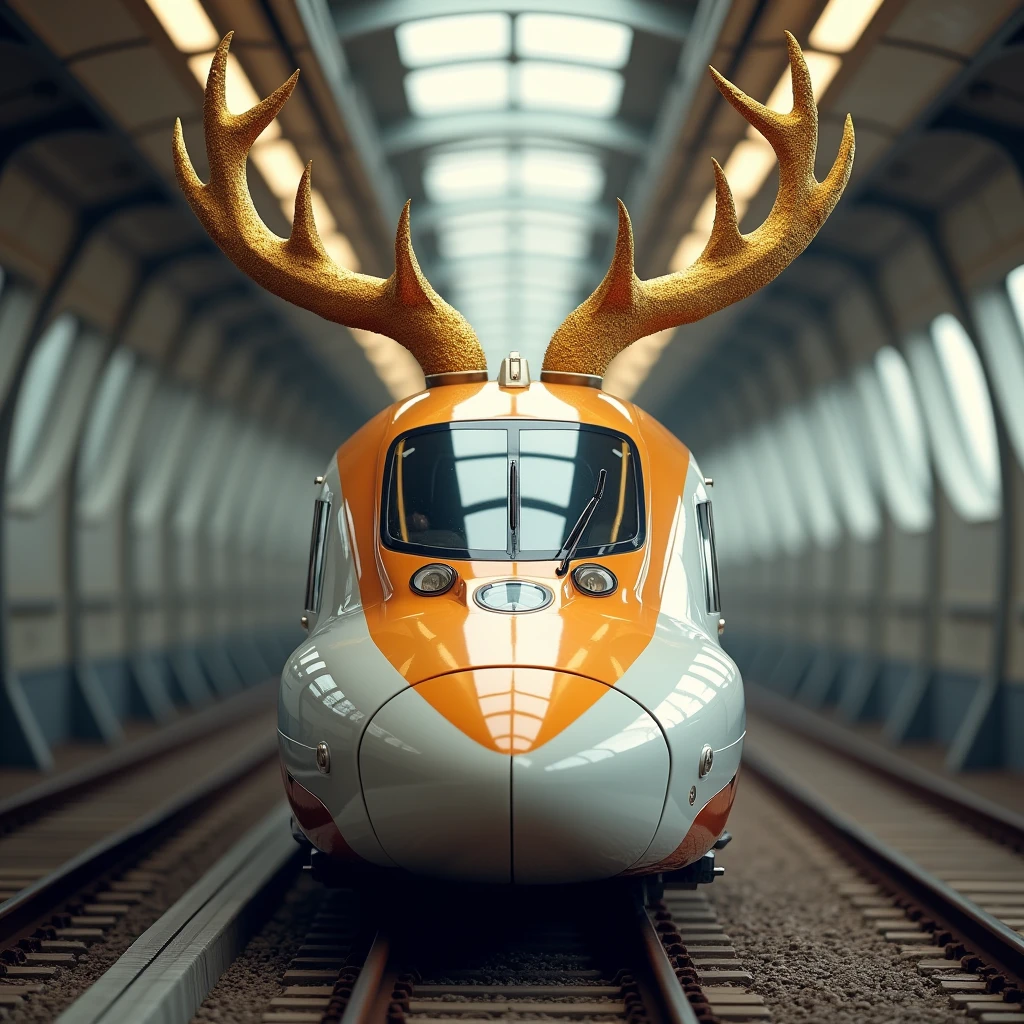 A cool Shinkansen with golden horns that resemble those of a deer