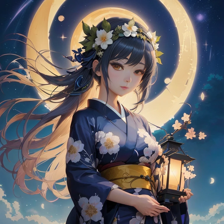 anime girl in kimono outfit holding lantern with moon in background, anime moe artstyle, anime style 4 k, beautiful anime portrait, anime art wallpaper 8 k, beautiful anime, anime art wallpaper 4k, anime art wallpaper 4 k, beautiful anime girl, anime wallaper, anime wallpaper 4k, anime wallpaper 4 k, nightcore, beautiful anime artwork