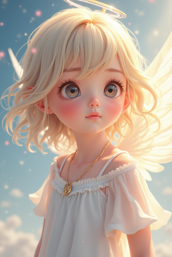 painting of a little girl with angel wings sitting on a cloud, beautiful angel, of beautiful angel, of an beautiful angel girl, portrait of a beautiful angel, angel girl, adorable digital painting, beautiful angel girl portrait, angel, angel-themed, cherub, full of paintings of angels, angelic face, angelical, angel face, beautiful female angel, angels